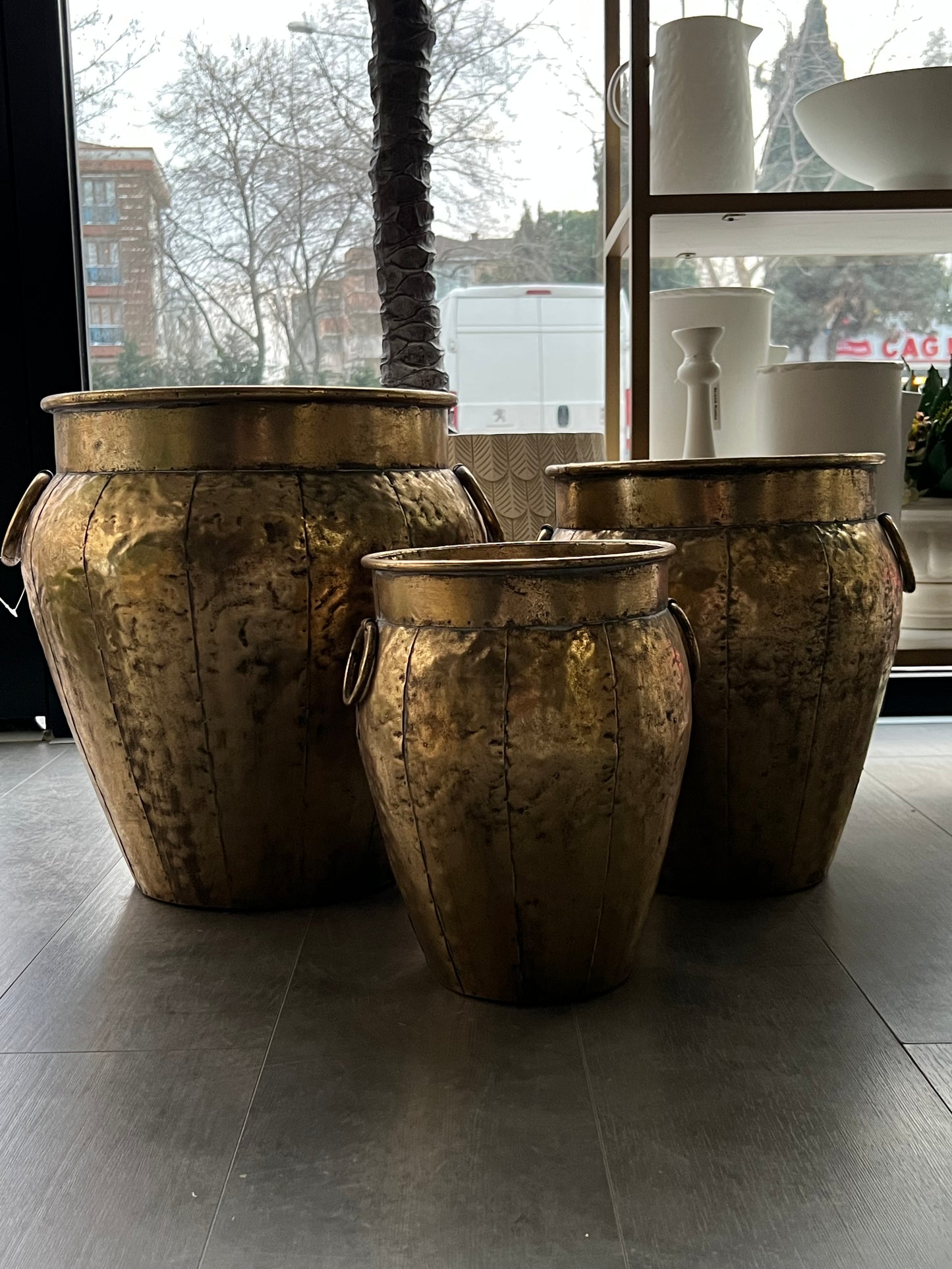 Metal Saksı Gold 42 cm Büyük Boy