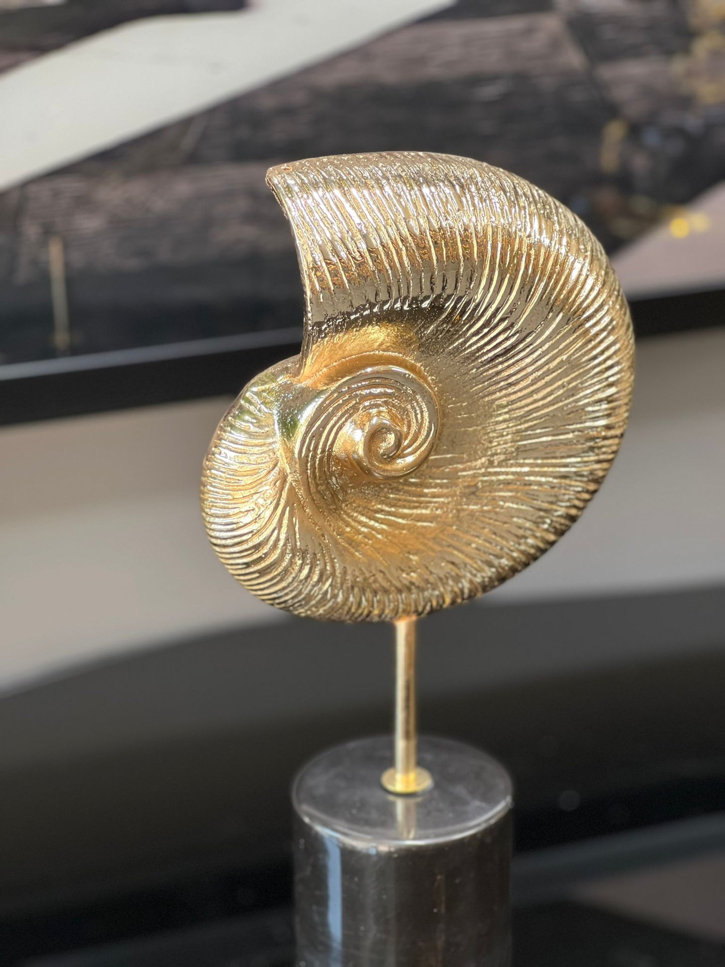 Siyah Mermer Kaideli Salyangoz Dekor Gold Rengi 2li