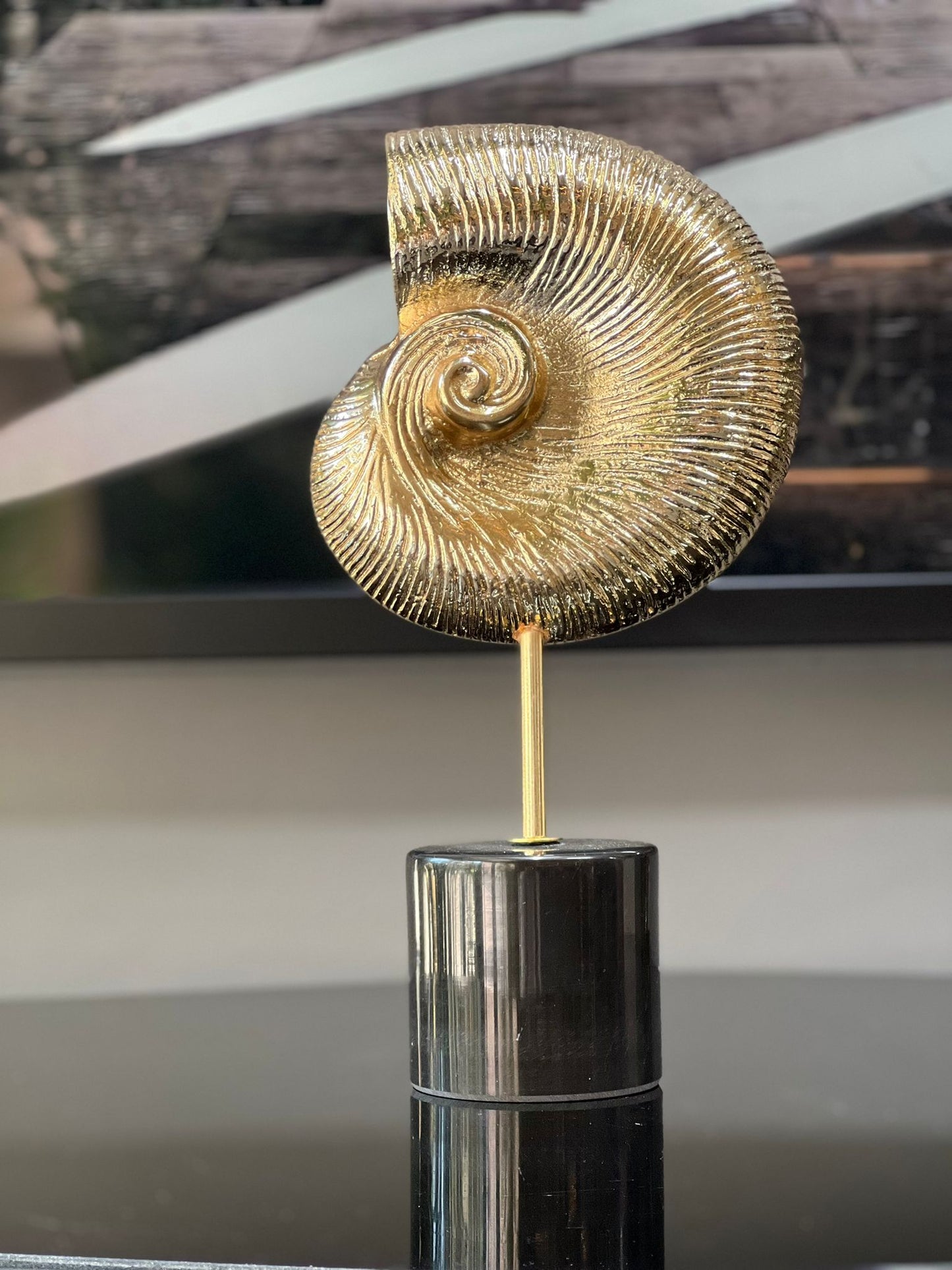 Siyah Mermer Kaideli Salyangoz Dekor Gold Rengi 2li