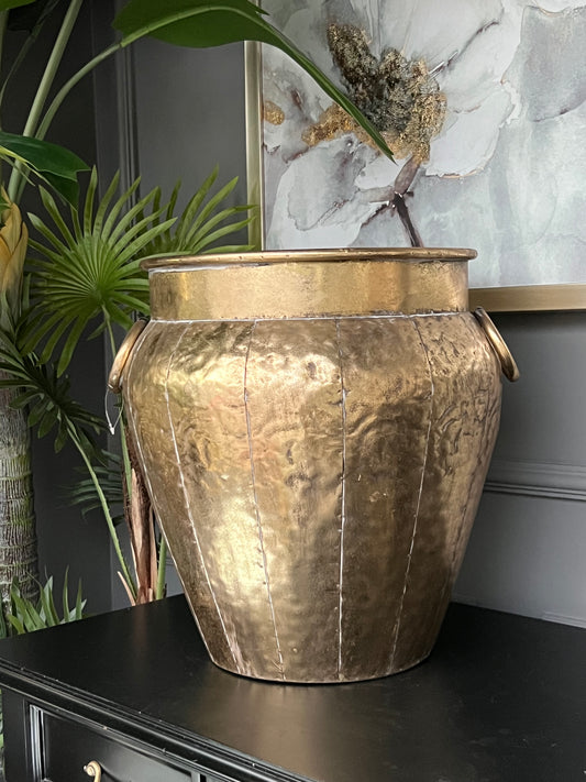 Metal Saksı Gold 42 cm Büyük Boy