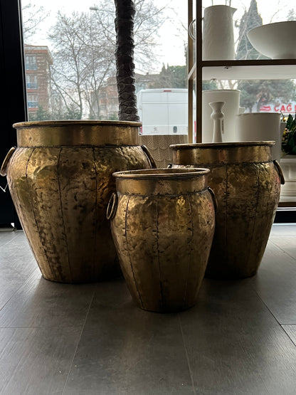 Metal Saksı Gold 42 cm Büyük Boy